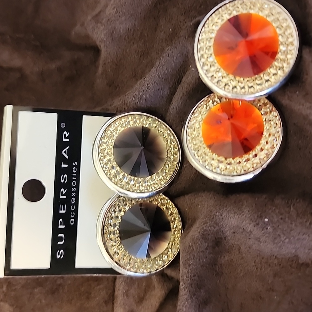 Superstar Orange & Brown Clip Earrings (2 pair)